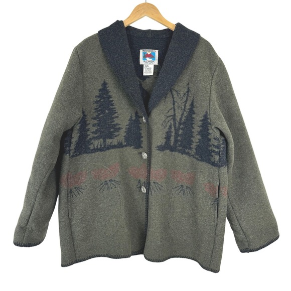 Wooded River Clothing Company Jackets & Blazers - VTG! Wooded River Clothing Company L Wool Blend Western Moose Print Jacket USA